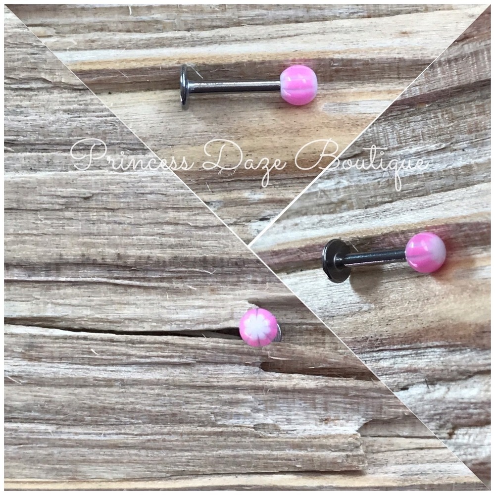 Pink Swirl Ball Labret Monroe Piercing Stud Flat Back Ear Helix Tragus